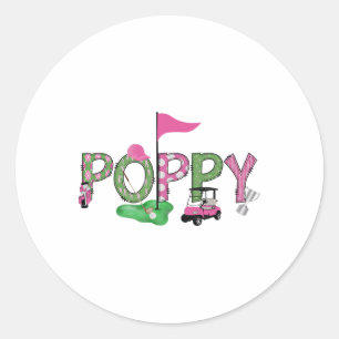 Golf Poppy Pink Hole In One Golf 1st Birthday Girl Classic Round Sticker