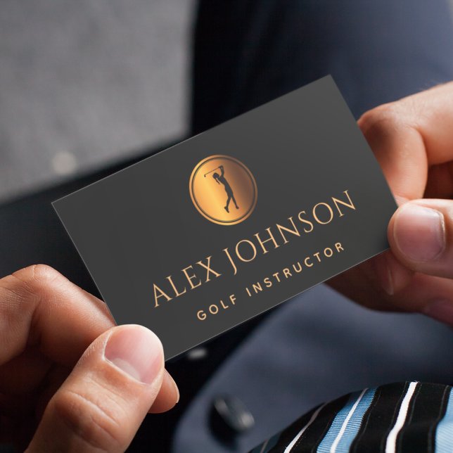 Golf Professional Instructor Gold Black Silhouette Business Card (Creator Uploaded)