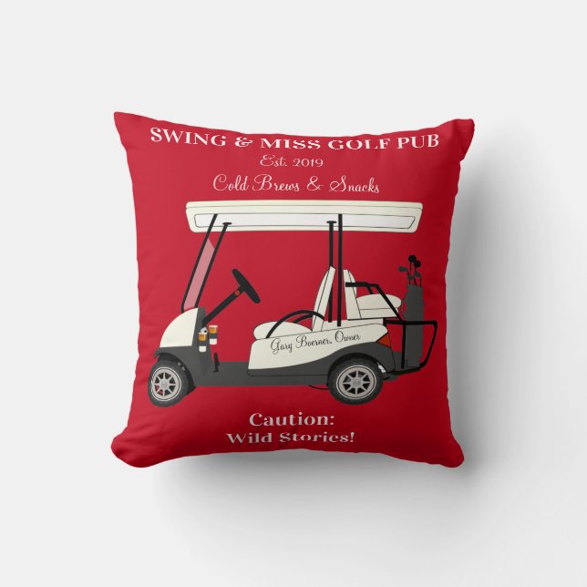 Golf Pub Golf Cart Beer & Snacks Wild Stories Cushion (Front)