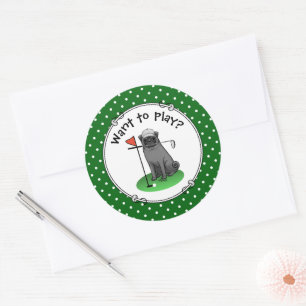 Golf Pug Playing Golf (black) Cute Dog Funny Classic Round Sticker