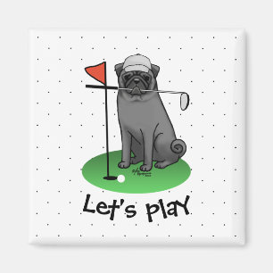 Golf Pug Playing Golf (black) Cute Dog Funny Magnet
