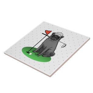 Golf Pug Playing Golf (black) Cute Dog Funny Tile