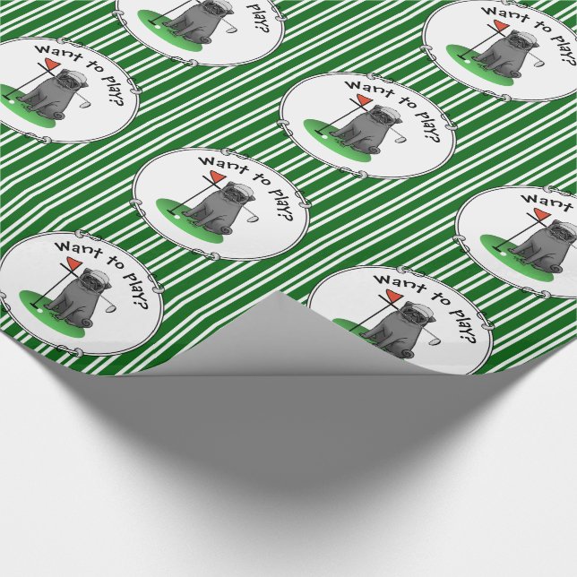 Golf Pug Playing Golf (black) Cute Dog Funny Wrapping Paper (Corner)