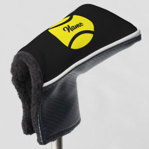 Golf putter head cover with tennis ball logo