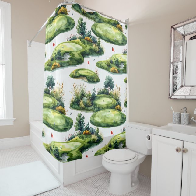 Golf Putting Green Shower Curtain (In Situ)