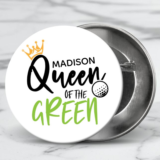 Golf Queen Of The Green Funny Modern Personalised 6 Cm Round Badge (Creator Uploaded)