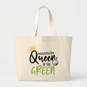 Golf Queen Of The Green Funny Modern Personalized Large Tote Bag