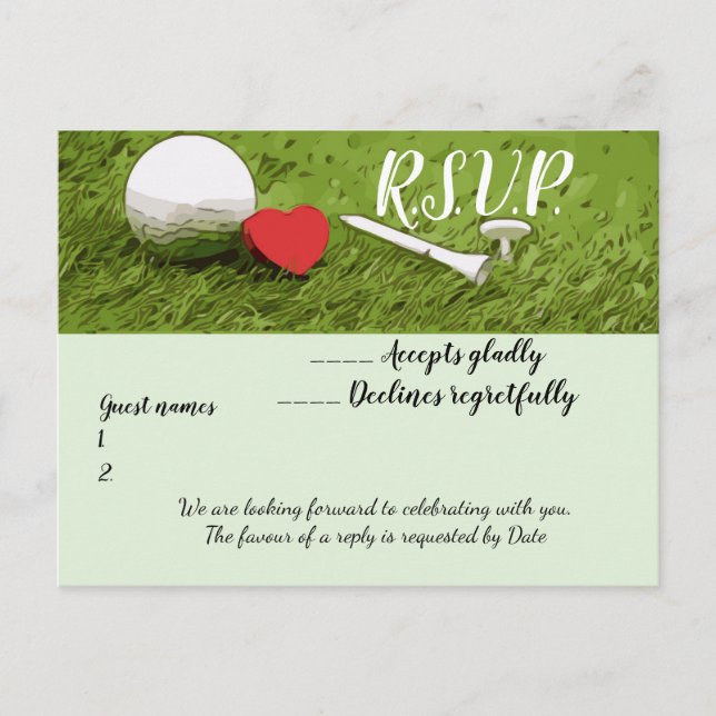 Golf R.S.V.P wedding invitation with golf ball Postcard (Front)