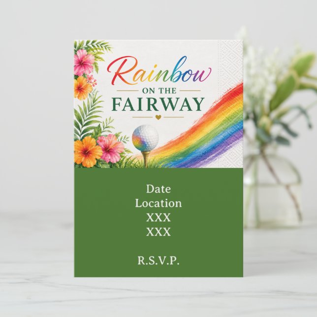 Golf Rainbow on the Fairway Pride Golf Celebration Invitation (Standing Front)
