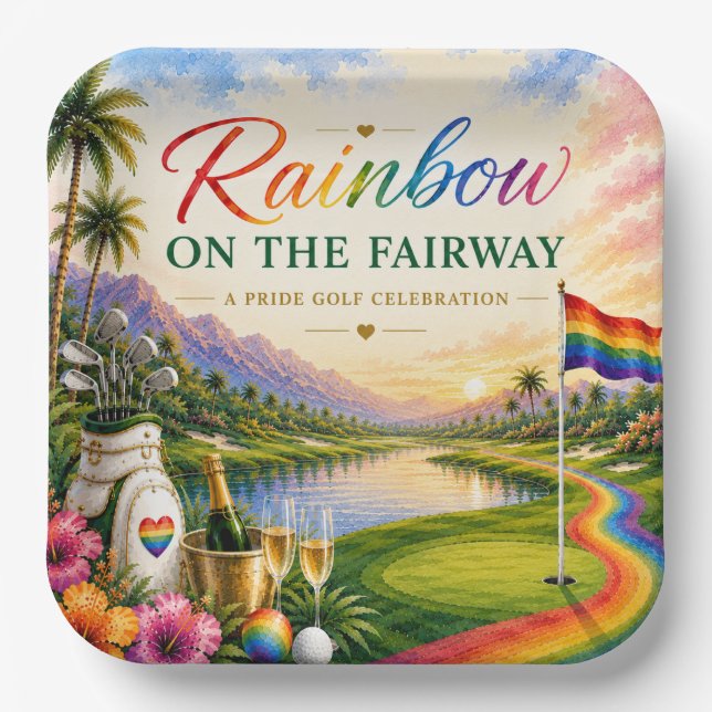 Golf Rainbow on the Fairway Pride Golf Celebration Paper Plate (Front)