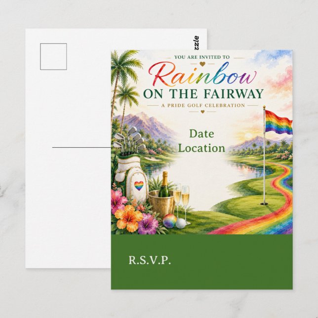Golf Rainbow on the Fairway Pride Golf Celebration Postcard (Front/Back)