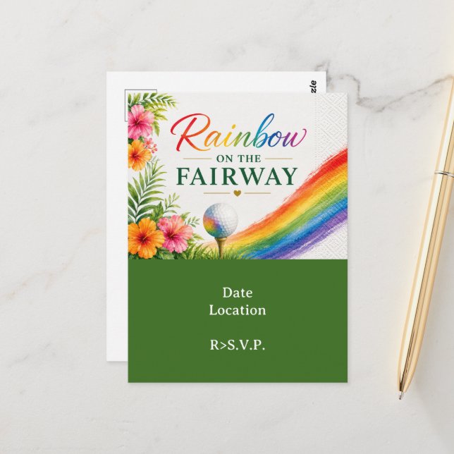 Golf Rainbow on the Fairway Pride Golf Celebration Postcard (Front/Back In Situ)