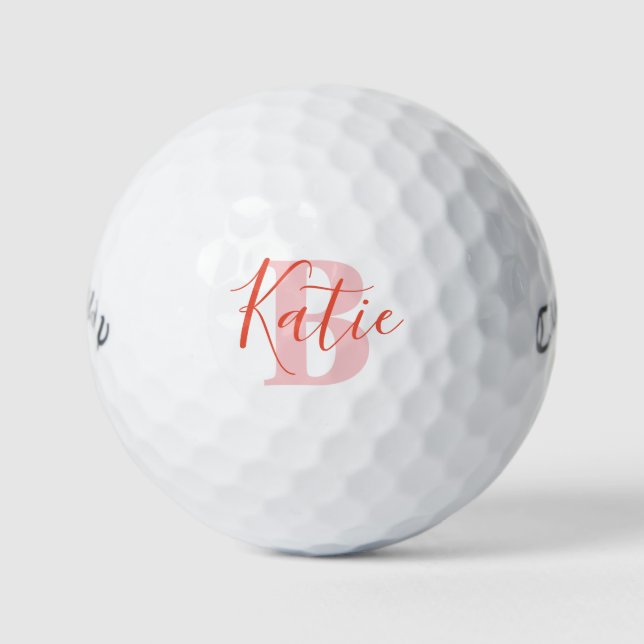 Golf red pink monogram name initial golf balls (Front)