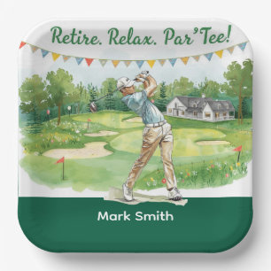 Golf retirement for golfer paper plate