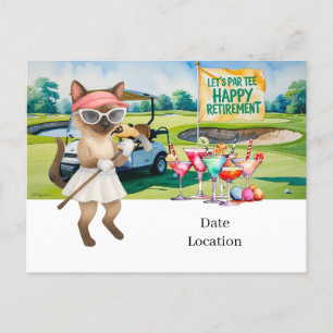 Golf Retirement for Siamese Cat Lovers Invitation  Postcard