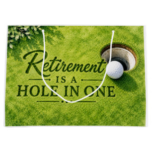 Golf Retirement is hole in one on green grass Large Gift Bag