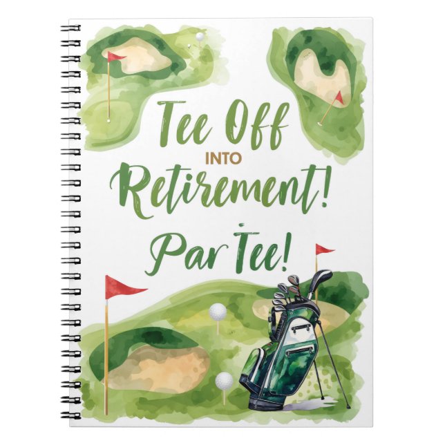Golf retirement party with golf bag on green  notebook (Front)