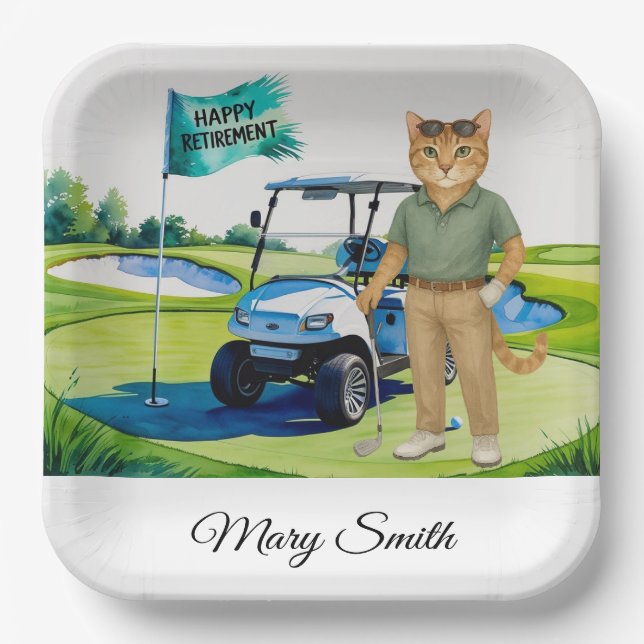 Golf Retirement themed for Siamese Cat lovers Paper Plate (Front)