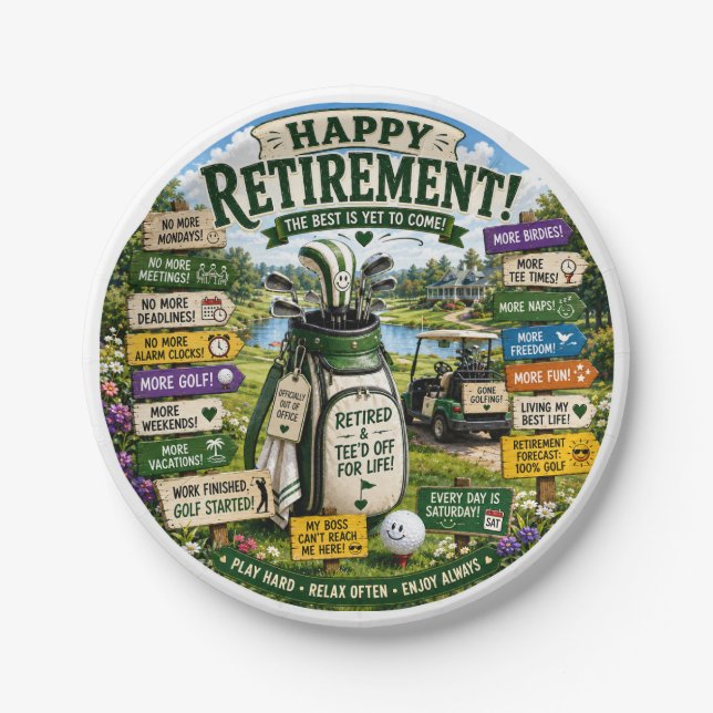 Golf Retirement themed  Paper Plate (Front)