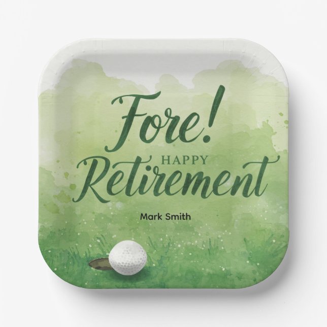 Golf Retirement with ball on green  Paper Plate (Front)