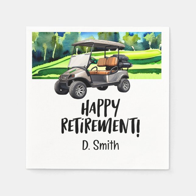 Golf retirement with cart golf course background napkin (Front)