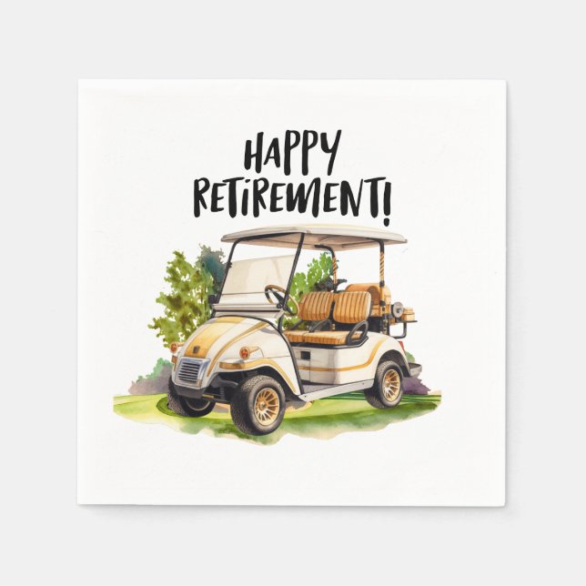 Golf Retirement with cart on green watercolor Napkin (Front)