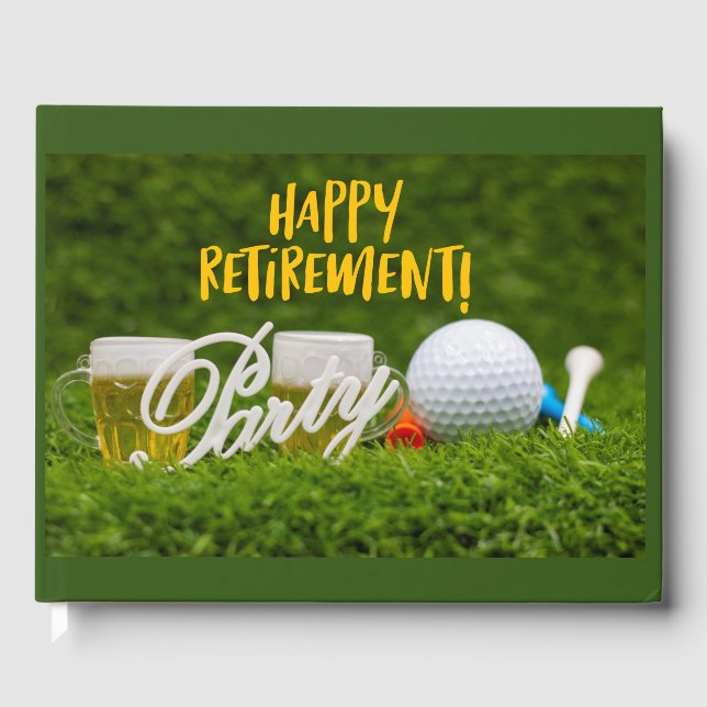 Golf retirement with golf ball and  Beer to golfer Guest Book (Front)