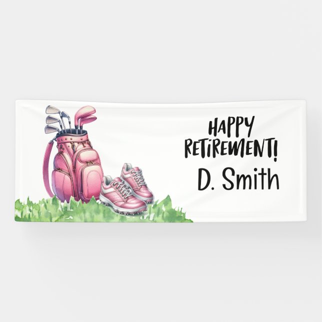 Golf retirement with  pink golf bag for woman  banner (Horizontal)