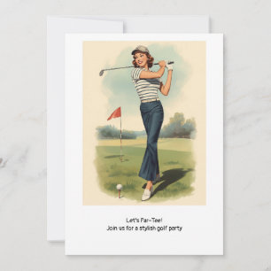 Golf  Retro Golf Chic: Woman Golfer at the Green Invitation