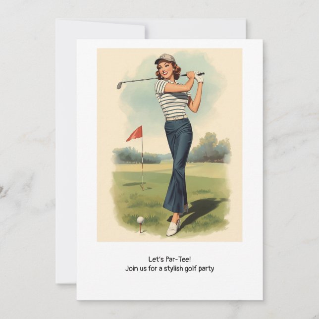 Golf  Retro Golf Chic: Woman Golfer at the Green Invitation (Front)