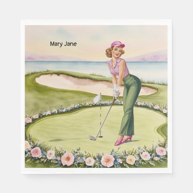 Golf  Retro Golf Chic: Woman Golfer at the Green Napkin (Front)