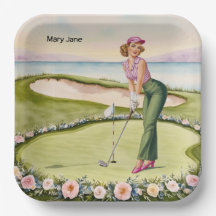 Golf Retro Golf Chic: Woman Golfer at the Green