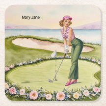 Golf Retro Golf Chic: Woman Golfer at the Green