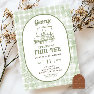 Golf Sage Green Stripes Thirtee Birthday Invitation
