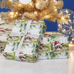 Golf Santa Cat with Golf Flag Christmas Background Wrapping Paper