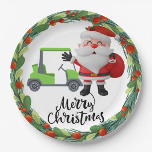 GOLF SANTA Claus golfer for Christmas Party Paper Plate