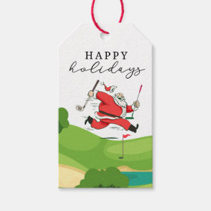 Golf Santa Claus golfer happy Holidays Gift Tags