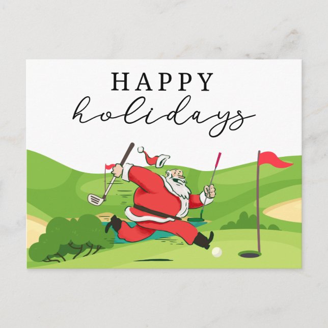 Golf Santa Claus golfer happy Holidays  Holiday Ca (Front)