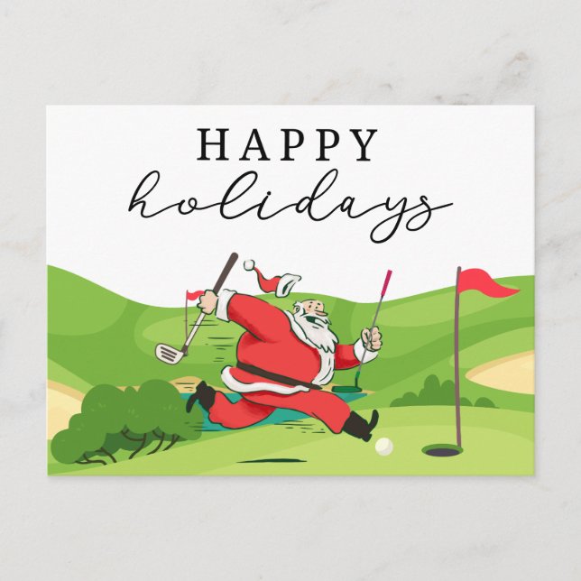 Golf Santa Claus golfer happy Holidays  Holiday Ca Postcard (Front)