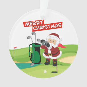  Golf Santa Claus golfer Merry Christmas on Green  Ornament