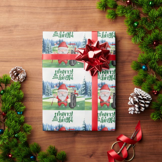  Golf Santa Claus golfer Merry Christmas on Green  Wrapping Paper (Holiday Gift)
