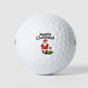 Golf Santa Claus Golfing at flag Merry Christmas  Balls