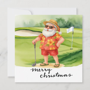 Golf Santa Claus golfing Christmas Themed Holiday Card