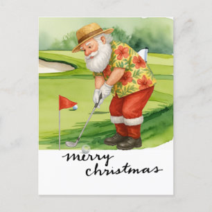 Golf Santa Claus golfing Christmas Themed Holiday Postcard