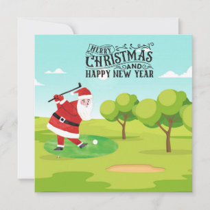 Golf Santa Claus golfing for Christmas Holiday Card
