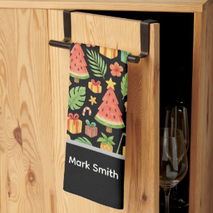 Golf Santa Claus golfing Summer Hawaiian themed Tea Towel