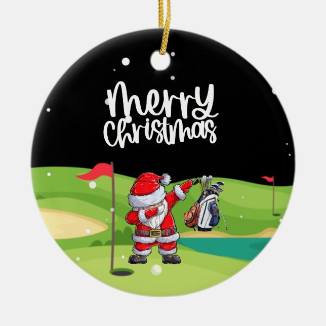 Golf Santa Claus in golf course Ceramic Tree Decoration (Front)