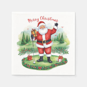 Golf Santa Claus  is golfing Christmas Holiday  Napkin