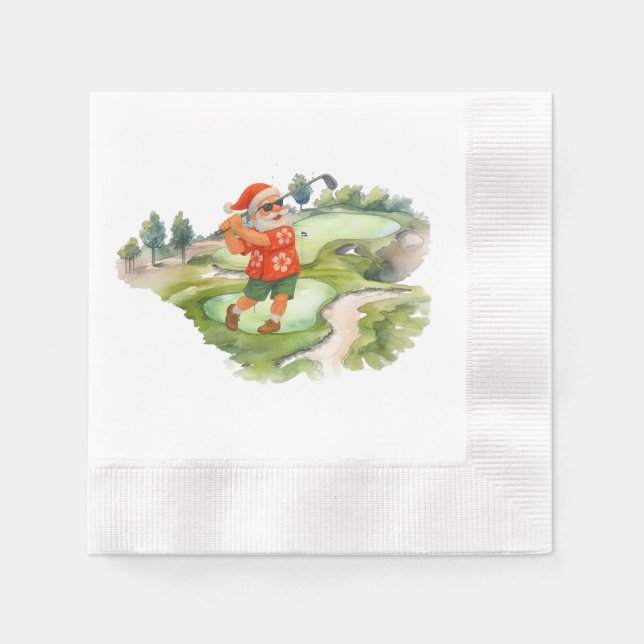 Golf Santa Claus is golfing Christmas in July  Napkin (Front)