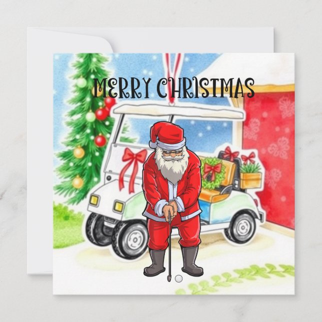 Golf Santa Claus is golfing on Christmas Holiday Card (Front)